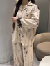 妮狄婭新款睡衣女秋季柔軟棉長(cháng)袖開(kāi)衫款復古花卉春秋季氣質(zhì)家居服套裝 燕麥卡其TF25328 L (165) 【參考體重105-125斤】 曬單實(shí)拍圖