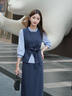 欣妃羽法式小香風(fēng)套裝女2025秋季新款上衣半身裙三件 藍灰色 M 曬單實(shí)拍圖