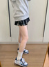 VOIT【皮面】絲綢增高厚底板鞋女鞋子男秋冬潮流百搭星星鞋小白鞋情侶 白/海洋藍 24.5 39 曬單實拍圖