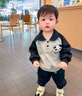G.duck小黃鴨男童翻領(lǐng)衛(wèi)衣套裝寶寶秋裝小童春秋款兩件套兒童時(shí)尚百搭衫 黑色熊貓?zhí)籽b 80建議68-75厘米 均碼 曬單實(shí)拍圖