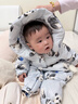 OAK FAMILY白鵝絨新生嬰兒羽絨服冬季連體衣外出保暖寶寶羽絨爬服新生兒衣服 胖達熊【精靈帽】 90cm 曬單實(shí)拍圖