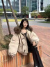棉致牛角扣大毛領(lǐng)連帽棉服女冬季新款加厚外套棉衣派克服羽棉襖絨服 梵6672卡其色【高品質(zhì)】 M 110-125斤 曬單實(shí)拍圖