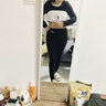 笙格兒 保暖褲秋褲女德絨雙面加絨秋冬線(xiàn)褲可外穿無(wú)痕高腰顯瘦打底褲女 黑色 L(105-130斤） 曬單實(shí)拍圖