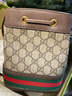【二手95新】Gu馳 Ophidia系列 迷你雙G老花紅綠條紋織帶抽繩水桶包 二手奢侈品箱包 閑置未使用款 尺寸：16*19*10cm 曬單實(shí)拍圖