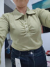 纖蕓沐長(cháng)袖t恤女2025秋季新款寬松顯瘦翻領(lǐng)打底衫休閑百搭上衣女 綠卡其 （翻領(lǐng)） XL 建議115-130斤 曬單實(shí)拍圖
