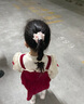 G.DUCKKIDS小黃鴨女童套裝春秋款連衣裙周歲女寶寶公主裙禮服兒童秋冬兩件套 紅色春秋套裝（花朵款夾子） 90 尺碼1~2歲【 80-90cm】 曬單實(shí)拍圖