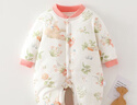 婧麒嬰兒連體衣保暖秋冬夾棉冬季新生兒衣服寶寶150g加厚哈衣服 150g粉色花叢兔 73cm 曬單實(shí)拍圖