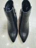 蜘蛛王女鞋頭層牛皮加絨高跟尖頭時(shí)裝女靴秋冬季新款短筒小皮靴女小個(gè)子 黑色 加絨 37 曬單實(shí)拍圖