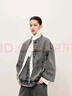 LESS春秋水洗牛仔夾克女無領(lǐng)毛邊休閑復(fù)古做舊寬松外套2O8610250 998牛仔深灰 XS 曬單實拍圖