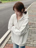 佐敘衛衣女 外套純棉刺繡半拉鏈春秋季寬松連帽套頭長(cháng)袖學(xué)生百搭上衣 白灰色 L 【建議100-120斤】 曬單實(shí)拍圖