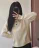 LAGOGO英倫學(xué)院miu系絞花毛衣女拉谷谷2025冬季新款半高領(lǐng)針織衫 米白色 M 曬單實(shí)拍圖