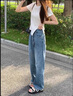 衣品元韓版復古高腰牛仔褲女2025秋季新款顯瘦百搭休閑寬松直筒拖地長(cháng)褲 復古藍 L （105-115斤） 曬單實(shí)拍圖