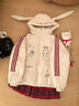 詩(shī)丹蕊2025冬季新款萌卡兔耳朵連帽棉服女條紋三條杠面包服保暖羽棉襖絨 米白色 均碼 【可備注碼數】 曬單實(shí)拍圖