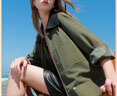 三彩2025秋季新款工裝外套拼接翻領(lǐng)口袋上衣休閑女 叢林綠 M 160/84A 曬單實(shí)拍圖