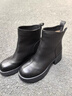 天美意女靴加絨商場(chǎng)同款粗跟復古潮流短靴女時(shí)裝靴2025新款 黑色（絨里） 38 曬單實(shí)拍圖