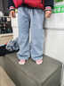 雙魚(yú)兔（SHUAGNYUTU）女童牛仔闊腿褲2025新款春秋洋氣兒童中大童寬松直筒春季薄款褲子 口袋蕾絲喇叭褲 120 【建議身高120cm左右】 曬單實(shí)拍圖