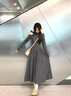冶芷法式茶歇露肩蝴蝶結掛脖連衣裙長(cháng)袖早秋新款打底內搭長(cháng)裙子 法式茶歇掛脖連衣裙灰色 S 曬單實(shí)拍圖