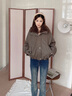 尚靜寬松仿麂皮高級感短外套女2025冬季新款保暖大毛領(lǐng)加絨加厚短上衣 橄欖色 M 曬單實(shí)拍圖