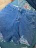 歐貝汐牛仔短褲女夏季女式超短褲高腰寬松學(xué)生破洞a字女士熱褲外穿褲子 復古藍 M 曬單實(shí)拍圖