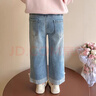 女童褲子秋裝2025秋冬新款中小童直筒褲女孩洋氣牛仔褲兒童闊腿褲 K-158小兔牛仔褲 140 建議身高130-140cm 曬單實(shí)拍圖