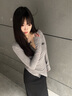 交叉V領(lǐng)假兩件長(cháng)袖T恤女2025新款秋季小眾別致打底衫收腰短款上衣 灰色 M 曬單實(shí)拍圖