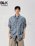 班尼路（Baleno）S&K格子襯衫男生長(cháng)袖2025新款春秋季寬松休閑襯衣青少年上衣外套 藍色 2XL 碼 【146-165斤】 曬單實(shí)拍圖