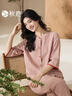 秋鹿睡衣女士春夏梭織色織格純棉薄款格子七分袖外穿家居服套裝 櫻桃紅 M 曬單實(shí)拍圖