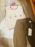 班喜迪女童夏裝套裝2025新款洋氣兒童背帶衣服兩件套寶寶短褲夏季小童裝 米色 90 曬單實(shí)拍圖