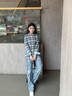 Teenie Weenie小熊女學(xué)院風(fēng)復古格紋棉襯衫2025年秋新款格子上衣 藍色 L 曬單實(shí)拍圖