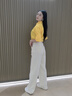 美麗衣櫥（BEAUTIFUL WARDROBE）米白色純棉牛仔褲女秋季高腰遮肉顯瘦直筒闊腿褲女寬松休閑長(zhǎng)褲女 曬單實(shí)拍圖
