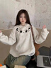 燦圖韓版chic連帽衛衣女款春秋季寬松潮流百搭上衣服情侶慵懶休閑外套 白灰色 M 【建議80-100斤】 曬單實(shí)拍圖
