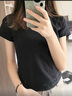 棉的美學(xué)正肩短袖t恤女夏2025新款純色修身顯瘦百搭打底上衣 「自帶小腰線(xiàn)」月夜黑 XL 「推薦115-125斤」 曬單實(shí)拍圖