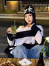 茯見(jiàn)美式字母提花針織毛線(xiàn)帽子女秋雙面可戴套頭登山帽男包頭冷帽 針織帽黑色-雙面可帶 曬單實(shí)拍圖