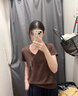 優(yōu)衣庫女裝竹節(jié)紗V領(lǐng)T恤/短袖棉白T上衣打底內(nèi)搭春夏新款483576 38 深褐色 L /160/88A 曬單實(shí)拍圖