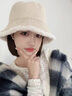 viney漁夫帽子女冬季2025新款毛絨百搭顯臉小保暖雙面羊羔加厚水桶盆帽 米色 曬單實(shí)拍圖
