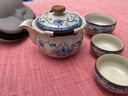唐豐汝窯青花旅行茶具套裝一壺三杯便攜快客杯 米黃繁花荷韻旅行茶具 曬單實(shí)拍圖