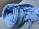妙奕嘉冬季圍巾女士純色圍脖2025新款高顏值保暖百搭氛圍感大圍巾長(cháng)款 字母標純色流蘇圍巾【天藍色】 曬單實(shí)拍圖