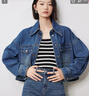 初語(yǔ)流浪風(fēng)牛仔短外套女2024秋季新款短款復古做舊百搭夾克上衣 中藍色 L 曬單實(shí)拍圖