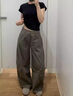 棉致美拉德多口袋斜切工裝休閑褲子女秋冬季潮流新款高腰闊腿彎刀褲 P147咖色【高品質(zhì)】 L 105-115斤 曬單實(shí)拍圖