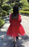英氏（YEEHOO）女童連衣裙兒童公主裙春秋款長(cháng)袖甜美網(wǎng)紗裙子中大童裝紅色周歲裙 甜心蝴蝶結-大紅【純棉里料】 130 曬單實(shí)拍圖