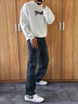 蕭蕭布落闊腿牛仔褲男士加絨褲美式潮牌寬松直筒休閑長(cháng)褲子2025秋冬新款 20T9076煙黑色 常規 L 曬單實(shí)拍圖