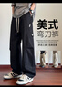 頂峰保羅（Dingfengbaoluo）純棉工裝褲男復古百搭美式休閑痞帥彎刀闊腿長(cháng)褲子ZX02黑色XL 曬單實(shí)拍圖