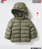 優(yōu)衣庫嬰幼兒寶寶PUFFTECH空氣棉服可機洗拉鏈連帽外套478427 56 橄欖色 110 曬單實(shí)拍圖