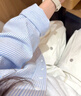Olrain歐芮兒法式條紋襯衫女春裝新款寬松減齡小清新通勤襯衣 淺藍條紋（第二批次） M 曬單實(shí)拍圖