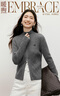 紅袖（hopeshow）小眾超好看針織開(kāi)衫2025冬季新款女裝字母刺繡雙頭拉鏈兩穿領(lǐng)上衣 煙灰056 M 曬單實(shí)拍圖