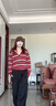 燦圖早秋季紅色條紋針織polo衫女新款設(shè)計感短款毛衣寬松休閑上衣服潮 紅色 均碼 【建議80斤到150斤】 曬單實拍圖