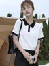 沐霓 正肩t恤 短袖女2025夏季設計感小眾顯瘦上衣學(xué)院風(fēng)polo衫撞色 黑白撞色polo領(lǐng)短上衣 L 曬單實(shí)拍圖