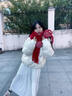 鉑吶苓圍巾女冬季2025新款高級感韓版秋冬氛圍感超大披肩 圍巾【雙色大流蘇-紅色】 曬單實(shí)拍圖