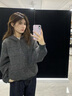 衣品元外套女2025秋季新款條紋美式復古毛呢寬松百搭毛衣連帽上衣開(kāi)衫 黑色 L (105-120斤） 曬單實(shí)拍圖