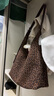 時(shí)尚大容量包包女包百搭麂皮絨2025新款復古休閑單肩包通勤托特包 棕色小豹紋 曬單實(shí)拍圖